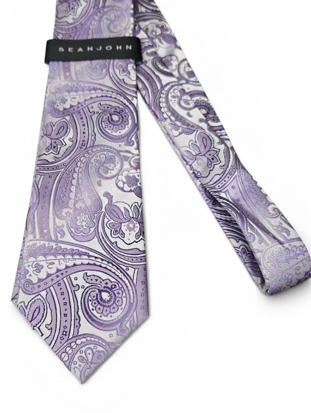 Sean John Tall Purple & White Paisley 100% Silk Men's Tie NWT